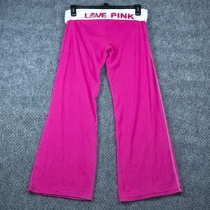 Victoria's Secret PINK Y2K Yoga Pants Women L Pink Foldover Waist Wide Leg